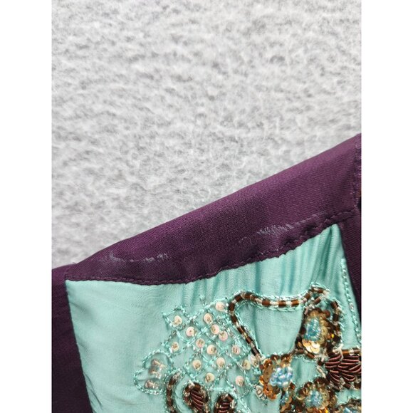 Embroidered Rubashka Couture Purple & Teal Kaftan Long Dress With Beaded Detail - Picture 8 of 9